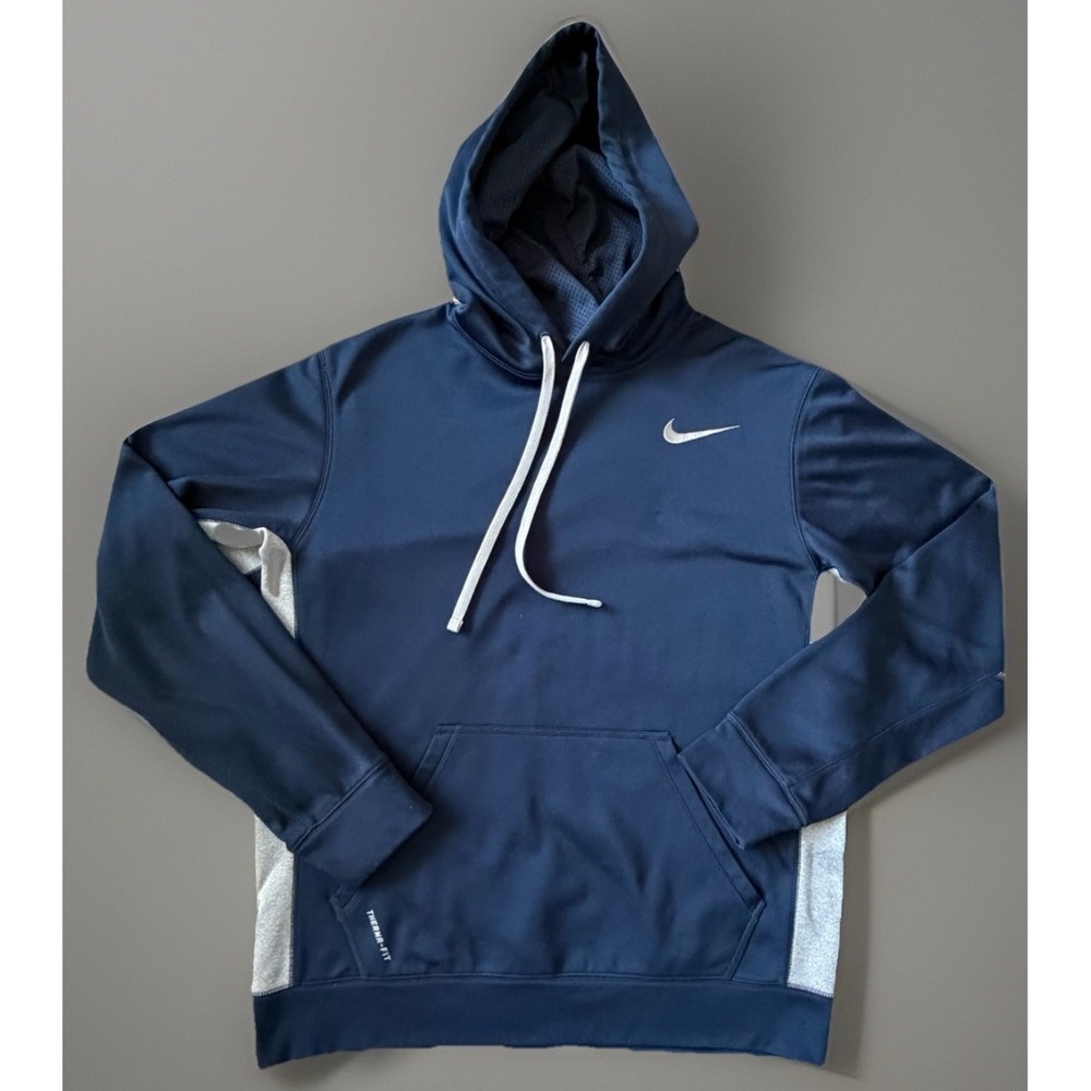Nike Therma-FIT Long Sleeve Hoodie Sweatshirt Embroidered Logo Blue Medium JBHS